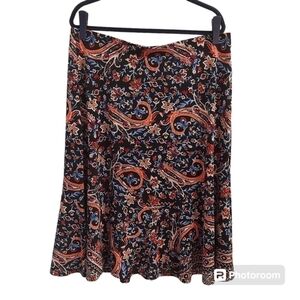 ROZ & ALI XL Navy Paisley Pull On Midi Skirt Cottagecore